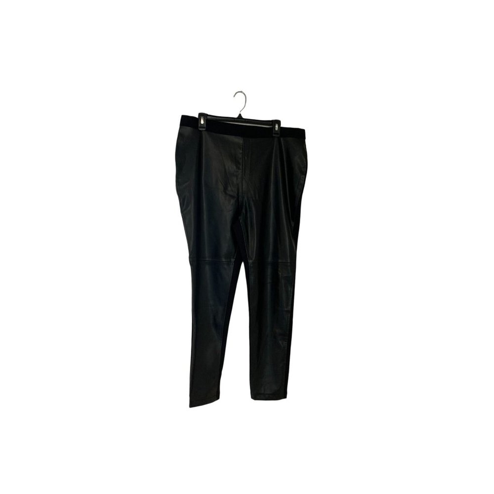 Roamans Womens 18 20 Black Faux Suede Front Panel Pants Leggings